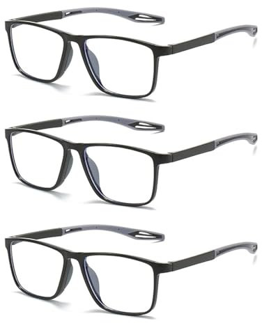 Hubeye 3 Paia Occhiali da lettura Sportivo da Uomo e Donna Lettore TR90 Ultraleggero Quadrato Confortevole Flessibile Occhiali Anti luce blu 1.50