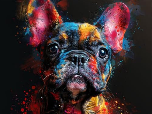 Hund Malen Nach Zahlen Erwachsene, Bulldogge Malen Nach Zahlen Kinder Klein 40x50cm, DIY Set Erwachsene Handgemalt Leinwand Ölgemälde, Acrylfarbenn mit 3 Set Pinseln, Zimmer Deko Aesthetic -Y694