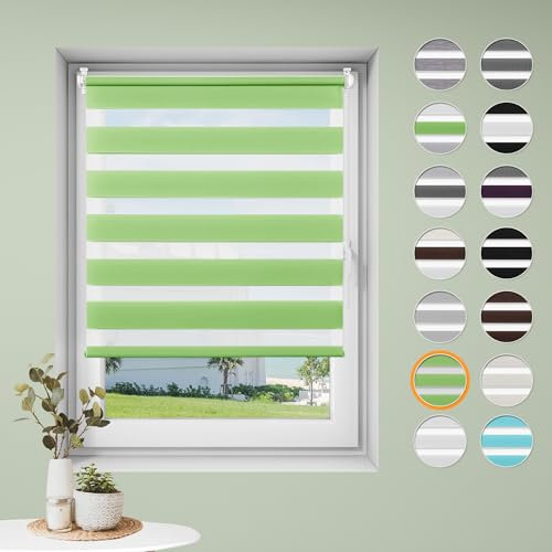 Sanfree Doppelrollo klemmfix ohne Bohren Duo Rollos für Fenster ohne Bohren Grün B80 x H130cm-Stoffbreite 76cm Fensterrollo Klemmrollos für Fenster und Tür Sonnenschutz & Sichtschutz