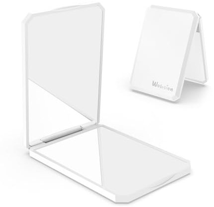 WOBSION Kleiner Spiegel mit 1×/ 2× Vergrößerung,Faltbarer Taschenspiegel Ohne Licht für Reise und Makeup,Tragbarer Reisespiegel für Handtaschen,Mini Handspiegel als Geschenk,9×6×1cm,Weiß