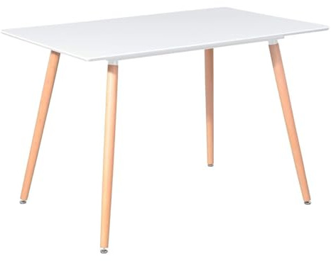 HOGAR24 ES Mesa de Cocina de diseño Moderno, Estilo Nordico, Acabado Color Blanco, Patas de Madera, Medidas: 100 cm (Ancho) x 75 cm (Alto) x 70 cm (Fondo).
