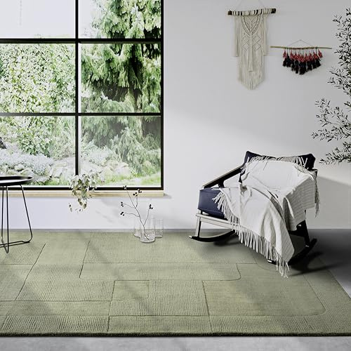 Villeroy & Boch Charlotte Alfombra de Lana Natural para salón, Tejida a Mano y Natural, para salón, Dormitorio, Comedor, Pasillo, Cocina, Verde, 160 x 230 cm