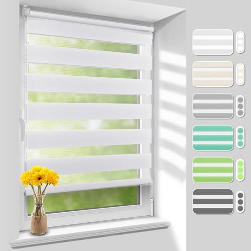 Homland Doppelrollo Klemmfix ohne Bohren B60 x H110 cm(Stoffbreite 55cm) Weiß, Duo Rollo, Rollo Klemmrollos lichtdurchlässig & verdunkelnd, Verstellbar Fensterrollo Sonnenschutz