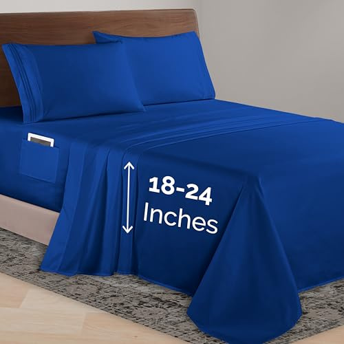Elegant Comfort Luxurious 1500 Premium Hotel Quality Microfiber 4-Piece Sheet Set, 18-24 Inches Deep - Extra Deep Pocket Sheets - Ultra Soft 4PC Deep Pocket Sheets, King, Royal Blue