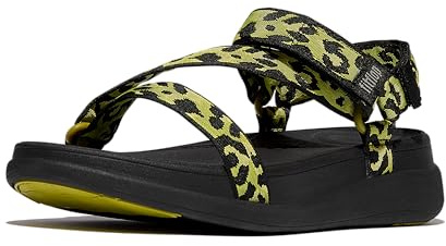 Fitflop dam F-Mode Go Leopard Adjust. Webbing Z-remsandaler, Citrongräs mix, 39 EU