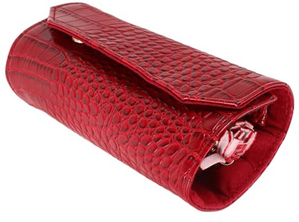 PACKOVE Rotolo Portagioielli Da Viaggio Effetto Coccodrillo, Piccolo Organizer Arrotolabile Porta Gioielli Da Viaggio Per Donna, Custodia Compatta e Leggera Per Viaggi Ed Esterni, Colore Rosso Fiamma