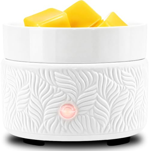 Dialan's Electric Wax Melts Candle Burner 3-in-1 Scented Candle Melter Ceramic Wax Melts Warmer Electric Fragrance Essential Oil Burner Aromatherapy Home Office Bedroom Gifts - Embossed Leaves