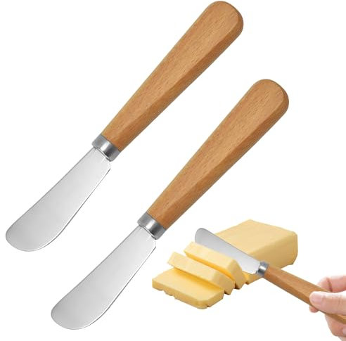 Watlikeup 2PCS Butter Knife Set,Durable Stainless Steel Butter Knife Spreader with Wood Handle,Butter Spreader for Smooth Cream Cheese Jam,Butter,Sandwiches,Etc(7 inch)