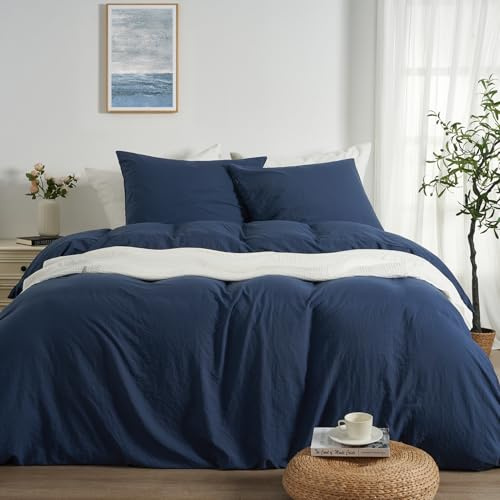 Duvetnova Bettwäsche 200x200 Blau dunkelblau Superweiche Vorgewaschene Mikrofaser Baumwollähnlich ÖKO-TEX 1 Bettbezug 200x200+2 Kissenbezüge 80x80-alle mit Reißverschluss Modern Bügelfreie