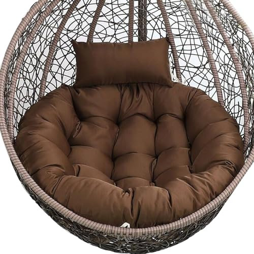 Silla columpio grande de ratán con cojín, hamaca colgante de huevo de mimbre para uso en interiores y exteriores, acogedora silla colgante marrón (cojín incluido)