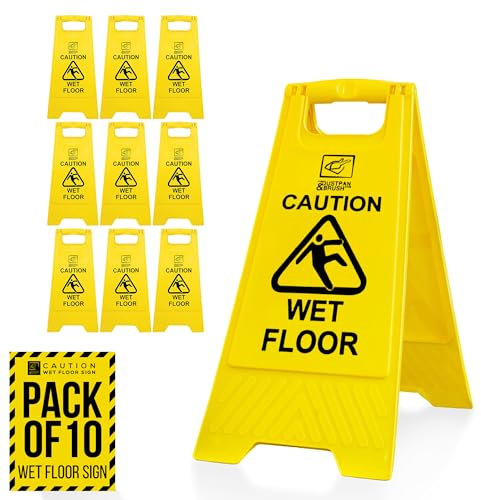 Pack of 10 Wet Floor Sign - Heavy Duty, Foldable Warning Signs, Wet Floor Signs Yellow - Prevents Accidental Slipping, Warning Floor Sign for Restaurant, Shopping Mall, Restroom, Office - Pack of 10