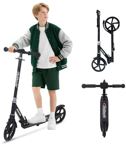 Nattork Kick Scooter for Kids 6+ Years Teens Adults - 220LB Weight Capacity, Front Shock Absorber and Adjustable Handlebar - Smooth Ride with 8 Sturdy Wheels, Ideal for Outdoor Sports Navy