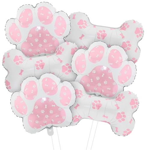 Hundballong, 6 stycken folieballonger, hundfestballonger, benballonger och ballongavtryck, heliumboll, hunddekorationer, festtillbehör (rosa)