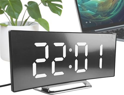 Böjd elektronisk klocka, LED-väckarklocka, digital sängklocka, justerbar ljusstyrka, snooze-funktion, 17 x 7,2 x 3,1 cm, för tonåringar, pojkar, flickor, studenter, seniorer, sovsal, badrum