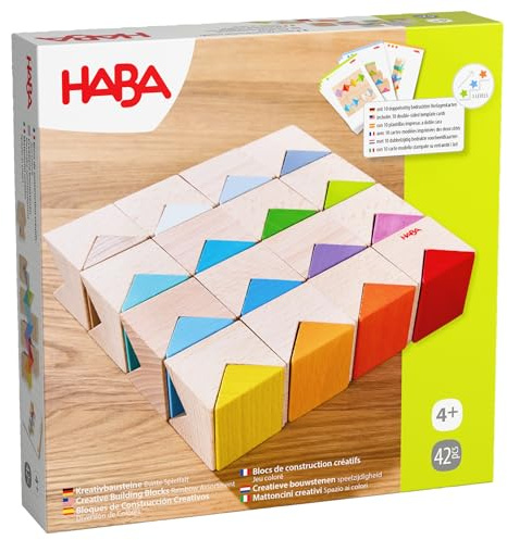 HABA Kreativbausteine – Buntes Bauset mit 32 Holzbausteinen & 10 Vorlagekarten – Fördert Kreativität, räumliches Denken & Feinmotorik – Ab 4 Jahren – 2012606001