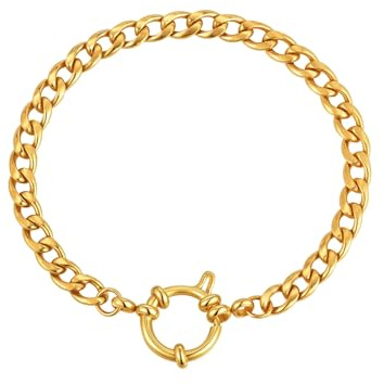 Bishilin Edelstahl Armband Frauen Gold, Charms Armbänder mit Collierverschluss Partnerarmband Damen Armband Personalisiert 18CM