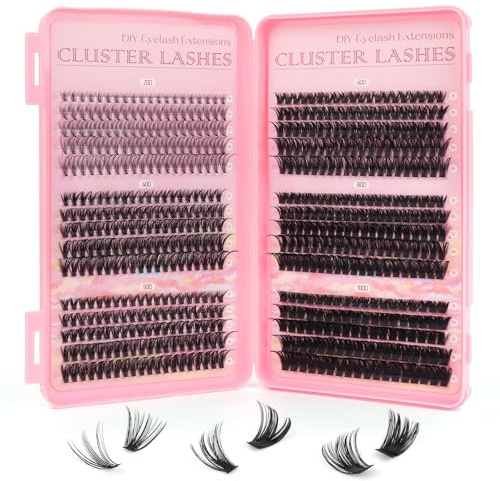 Glowing Win Wimpern Extensions 590 Stück Lashes Cluster Natürliche 8-16mm | 20D 40D 50D 60D 80D 100D Einzelne Wimpern,Künstliche Wimpern,DIY Individual Eyelashes ,Cluster Lashes Cat Eye D Curl