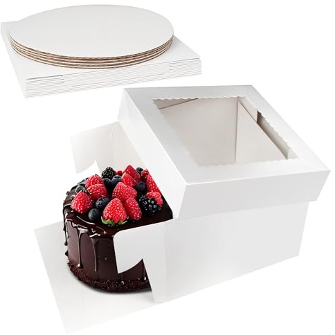 Nuangoo 5 pièces Boite Gateau,boîte à gâteaux, Boite Transport Gateau, Boite Gateau Carton avec fenêtre, pour gâteaux, desserts, pâtisseries, beignets et biscuits (10x10x8inch)