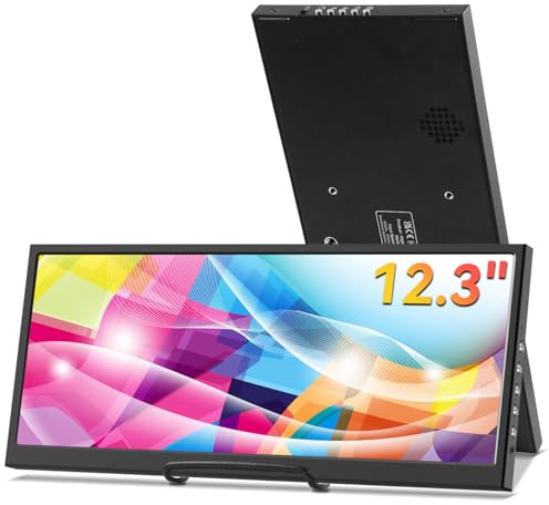 Monitor secundario de 12.3 pulgadas, pantalla LCD de barra estirada IPS para viajes 1920 * 720 HDMI USBC, mini monitor portátil de material metálico para computadora portátil, Windows, Aida64, GPU