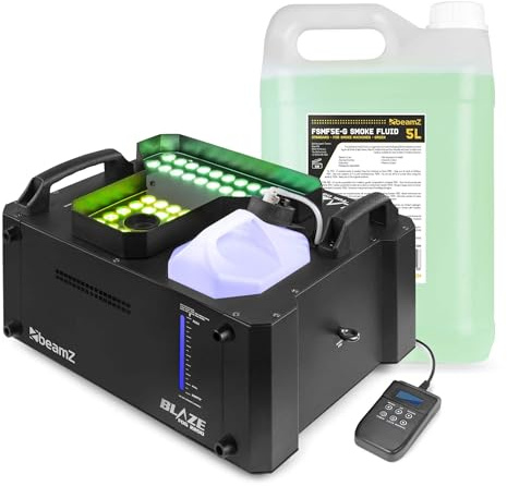 BeamZ Blaze2200 - Nebelmaschine mit Lichteffekt 2200 Watt, inkl. 5L Nebelfluid vertikal und horizontal Rauchmaschine mit 24x4W LED Spots, für professionelle Shows, Halloween, Hochzeiten, DJs, Partys