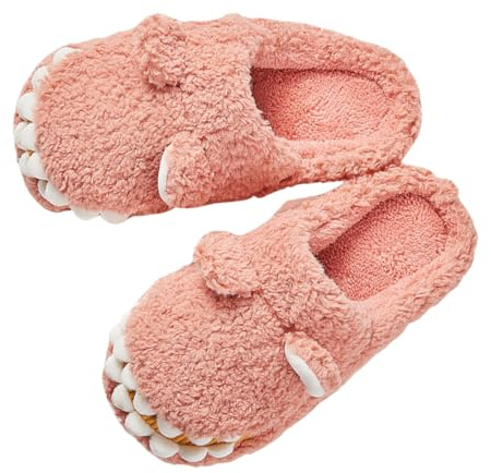 AKOOSY Varma inomhusskor höst vinter halkfri fleece Tpr bekväm och fluffig för hem rosa tecknad reptil