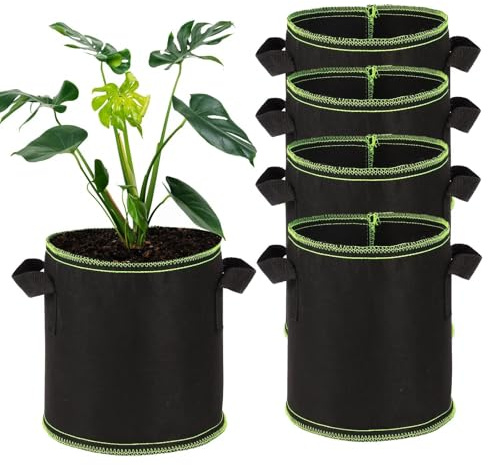 Myrindor Lot de 5 Sac de Plantation Non Tissé, Sacs de Culture Pomme de Terre, Pot Geotextile, Pots pour Plantes avec Poignées, pour Fleurs,Fruits et Plantes,Tomates,Légumes, 3 Gallons, Réutilisable