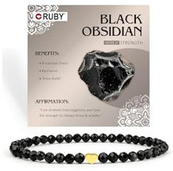 RUBY Edelstein Perlen Armband für Frauen, 4mm Perlen und 18K Vergoldet Edelstahlherz Armbänder Damen,elastischer Schmuck Yoga,Geschenk zum Muttertag-Inklusive Geschenkbox Holz