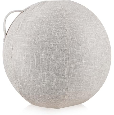 Cabilock Gymnastikball Bezug, Yoga Ball Schutzhülle aus Baumwolle und Leinen, Antistatisch & Atmungsaktiv, Husse für Sitzball zu Hause & Büro, Beige - 55cm