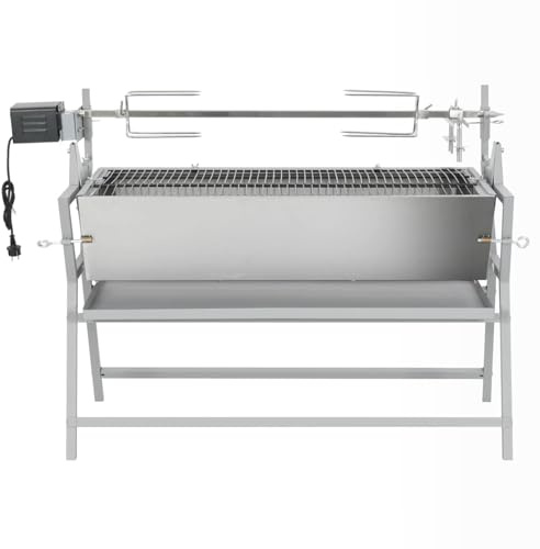 Gecheer Girarrosto per barbecue in ferro e acciaio inossidabile, spiedi regolabili per carne, griglia per cottura uniforme, vassoio raccolta grasso rimovibile, per grigliate all'aperto e cucina