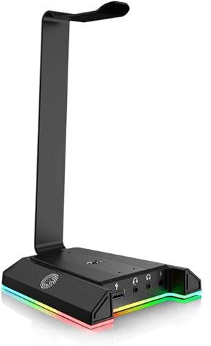 EKSA W1 Gaming Headset Ständer, Aluminium RGB Kopfhörer Halterung mit 7,1 Surround Sound, 2 USB Anschlüssen und 3 Buchsen von 3.5mm, PC Zubehör Gaming Headset Halter