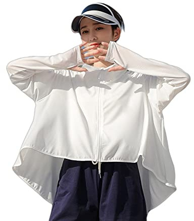 Chaqueta De Refrigeración Con Protección Solar Para Mujer - Upf 50+ Camisa Ligera De Manga Larga Con Cremallera Completa Con Bolsillos, Dobladillo Suelto Ropa De Verano Con Capucha Para Exterio
