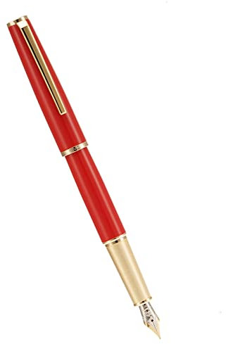 Jinhao 95 Metall Füllfederhalter Mittlere Feder, Lebendiges Rot mit Golden Clip Schreibstift