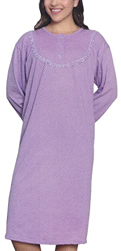 Camicia da notte da donna, a maniche lunghe, con bottoni, taglie dalla M alla 3XL, tinta unita e motivo floreale, in cotone, ideale per anziani e nonne in cura