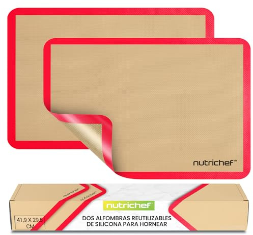 Nutrichef Tapetes de Silicona para Hornear, Libres de PFOA, Antiadherentes, Resistentes al Horno Hasta 240°C, Aptas para Congelador y Lavavajillas, Set de 2