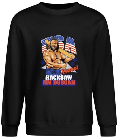 Homem bågfil Jim Duggan USA klassisk retro brottning herrtröja unisex gåva rund hals sweatshirt långärmad svart, Svart, XXL