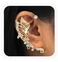 YRlilicc 2Pcs Glitter Rhinestone Butterfly Ear Cuff Vintage Non-Piercing Fake Earrings Bridal Wedding Climber Ear Wrap Prom Ball Ear Jewelry for Women
