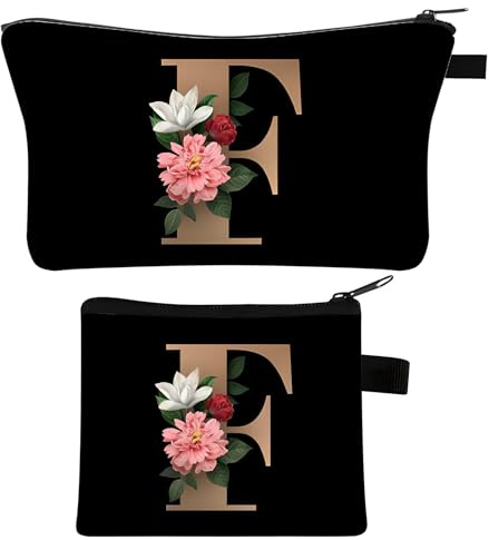 YZDMDM 2 Stück Personalisierte Kosmetiktasche A-Z Damen Kulturtasche （F） | Niedliche Make Up Tasche Geschenke für Mama Schwester Brautjungfern Freundinnen Personalisiert Buchstaben Schminktasche