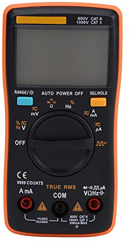 Akozon AN8008 Multimetro Digitale per Auto e Casa, Amperometro di Tensione CA/CC Vero RMS, Ohmmetro con Ampio Display a 4 Cifre, Funzione di Spegnimento Automatico e Alta