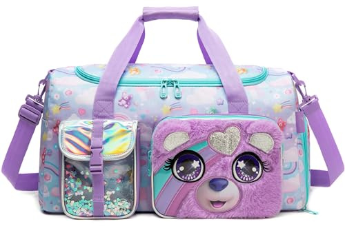 Resväska för barn flickor balettväska sportväska duffelväska med skofack bära på weekender, Björn, 50 cm x 22 cm x 27 cm, Resväska