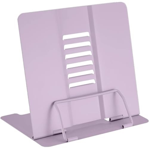 RODISHOMM Verstellbarer Metall-Leseständer, 6-stufiger Bücherhalter für Küche, Schule, Rezepte, Lehrbücher, Dokumente, Musiknoten – Lila