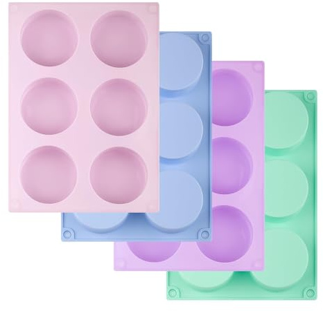 ktxaby 4 moldes de silicona de 2.2 pulgadas, moldes redondos antiadherentes para hornear, molde de silicona cilíndrico de 6 cavidades para pasteles, dulces, núcleos de pasteles, galletas, jabón