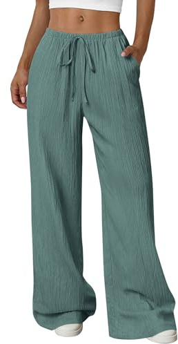 PRETTYGARDEN Women's Palazzo Pants Casual Wide Leg Trousers,Blue Green,L