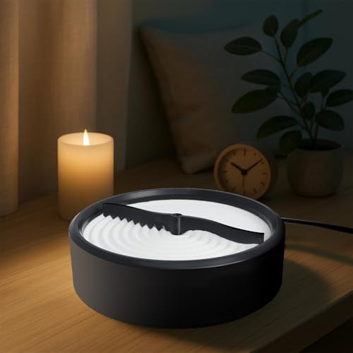 Automatic Zen Sand Garden for Desk, Mini Zen Garden Decor for Office Desk with White Mineral Black Base，Home Meditation for Relaxation, Sand Tray Therapy, Minimalist Plate Accessories 8in