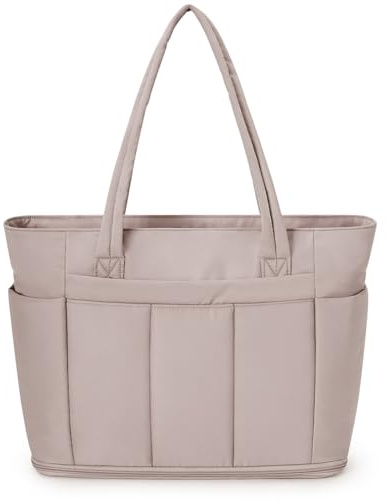 Wandering Nature Handtasche Damen Tote Bag 20L Groß Gesteppt Shopper Tasche mit Laptopfach (15,6 Zoll) & Getränkehalter (40oz/1.18L), Ideal für Büro Schule Reisen Shopping,Beige