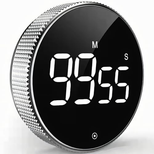 Retoo Digital kökstimer magnetisk med stor LED-skärm, nedräkning och stoppur, högt eller tyst larm, äggklocka perfekt för kök, matlagning, bakning, skola, kontor, sport, lärande, AAA-batterier
