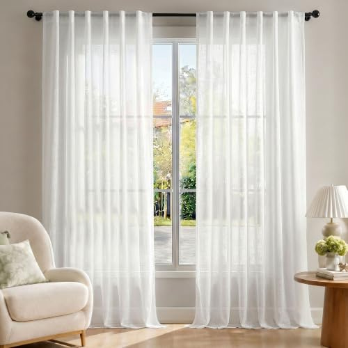 Deconovo Tende per Interni Moderne Effetto Lino con Passanti Nascosti – 2 Pannelli in Voile che Filtrano la Luce, Pieghe Eleganti per Soggiorno e Camera da Letto, 140x290 cm, Bianco Naturale