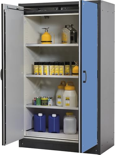 eurokraft | Feuerbeständiger Gefahrstoffschrank Typ 30 | 2-türig | 3 Fachböden | Türen lichtBlau