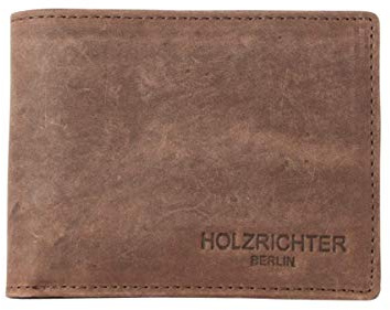 HOLZRICHTER Berlin - Herren Geldbörse aus Leder (No 1-5), 9x12x1 cm im Querformat, Edles, Portemonnaie mit 8 Kartenfächer, 3 Dokumentenfächer und 1 Münzfach, Geldbeutel, Dunkelbraun