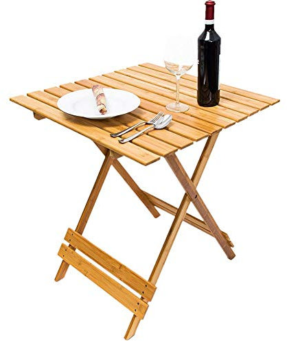 BAKAJI Tavolo Tavolino in Legno di Bambu' Richiudibile Pieghevole Colore Bamboo Naturale Dimensioni 66 x 66 x 75 cm Salvaspazio per Casa Giardino Terrazzo Campeggio
