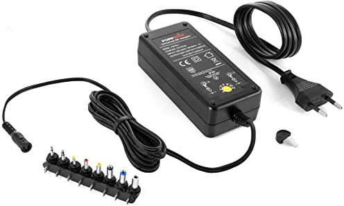 Poppstar Adaptateur Secteur Universel, Transformateur et Bloc d'alimentation Universel, (5V, 6V, 7.5V, 9V, 12V à 3A) (13.5V et 15V à 2.4A) Chargeur à Multi Embouts (8), LED, Longueur du câble 2.5m